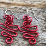 Red Zig Zag Aluminum wire earrings with sterling silver earwire