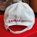 AJM White Baseball Cap with Red Patch