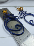 Abstract Blue and Gold Wire Earrings w/ Sterling Silver Ear Wire