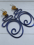 Abstract Blue and Gold Wire Earrings w/ Sterling Silver Ear Wire