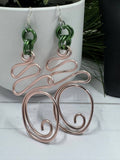 Abstract Pink and Green  Wire Earrings w/sterling silver ear wire