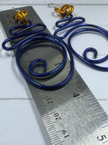 Abstract Blue and Gold Wire Earrings w/ Sterling Silver Ear Wire