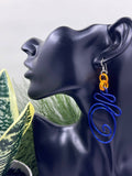 Abstract Blue and Gold Wire Earrings w/ Sterling Silver Ear Wire