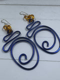 Abstract Blue and Gold Wire Earrings w/ Sterling Silver Ear Wire