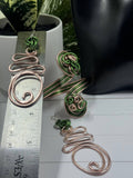 Abstract Pink and Green  Wire Earrings w/sterling silver ear wire