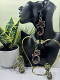 Abstract Pink and Green  Wire Earrings w/sterling silver ear wire