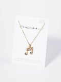 Rhinestone Embellished Metal Music Notes Pendant Necklace