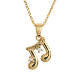 14K Gold Dipped CZ Stone Accent Musical Note Pendant Necklace