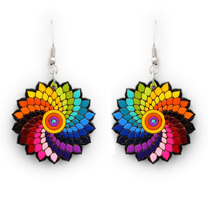 Wooden Earrings Handmade Mandalas Multicolor Fairtrade