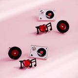 Turn Table Music Stud Earring Set