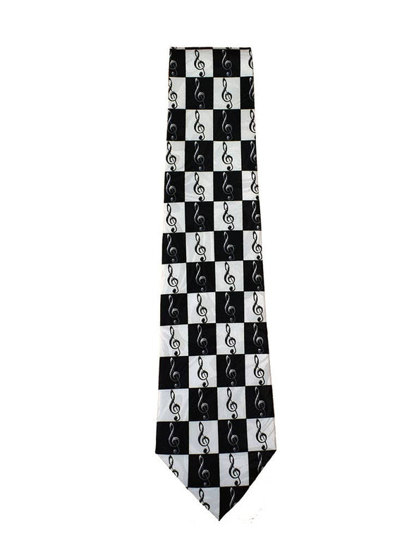 Handmade Tie - Black and White G-Clefs