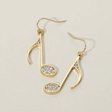 Rhinestone Pave Musical Note Charm Drop Dangle Earrings