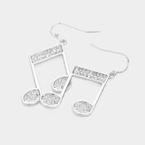 Stone Paved Musical Note Dangle Earrings