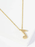 18K Gold Dipped Brushed Brass Musical Note Pendant Necklace