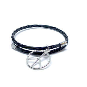 Backstage Black  Guitar String Bracelet with Peace Charm