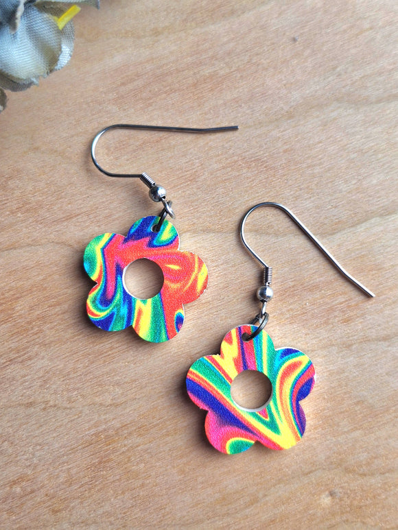 Hippy Rainbow Flower Power Earrings