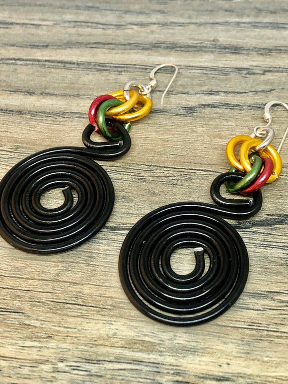 Afrocentric Round Black Aluminum Wire Earrings