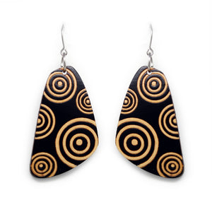 Wooden Earrings Handmade Black Concentric Circle