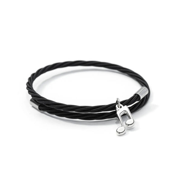 Backstage Black Guitar String Bracelet with Note charm