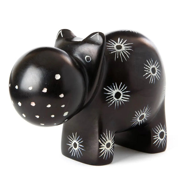 Midnight Milkweed Soapstone Hippo Sculpture