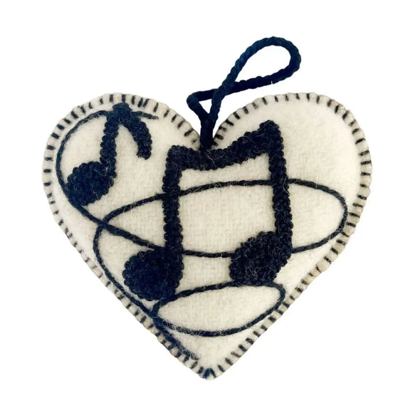 Music Note Embroidered Heart Ornament