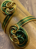 Green and Gold Aluminum Wire Cuff Bracelet