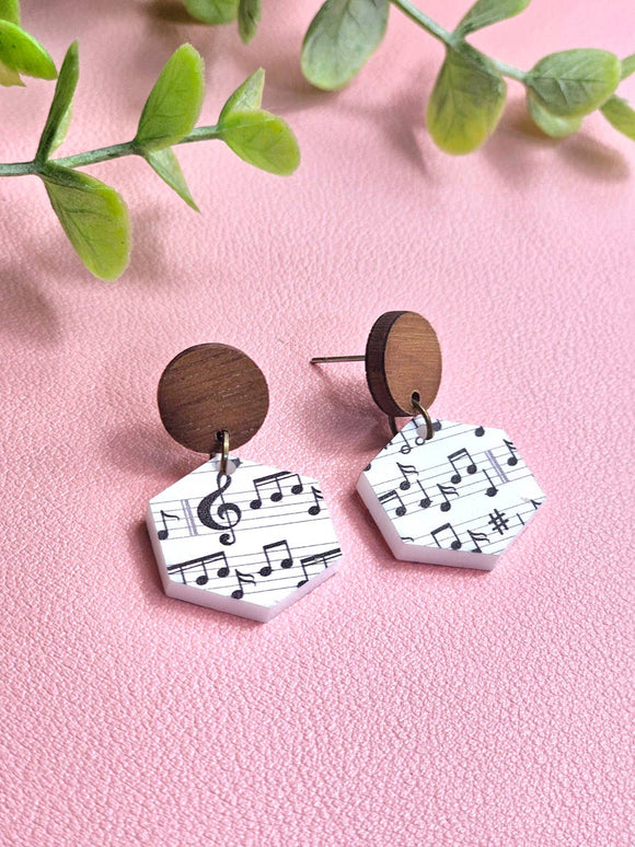 Music Note Dangle with Wood Stud Topper