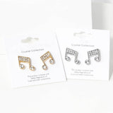 Crystal Paved Music Note Stud Earrings