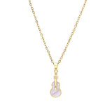 Stainless Steel Mother of Pearl Guitar Pendant Necklace