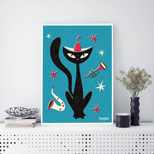 Jazz Cats A3 print: Fez
