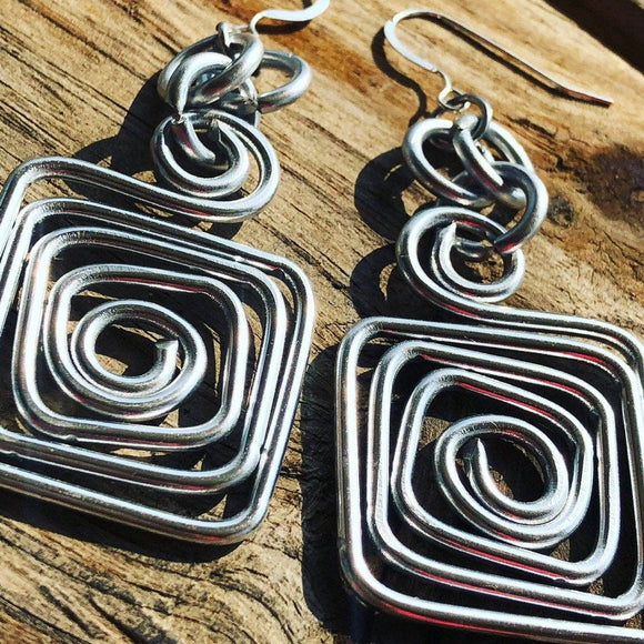 Small Square Silver Aluminum Wire Earrings