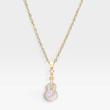 Stainless Steel Mother of Pearl Guitar Pendant Necklace