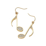 Rhinestone Pave Musical Note Charm Drop Dangle Earrings