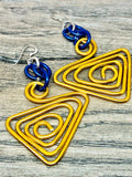 Triangle Shapes Gold and Blue Aluminum Wire Earrings