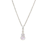Stainless Steel Mother of Pearl Guitar Pendant Necklace