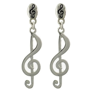 Treble Clef double dangle silver Clip-on