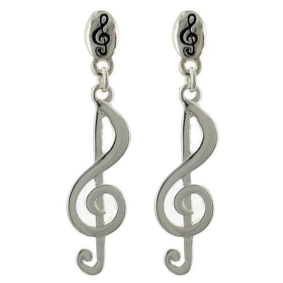 Treble Clef double dangle silver Clip-on