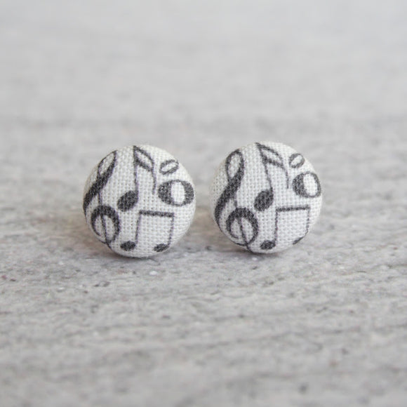 Music Notes Fabric Button Earrings
